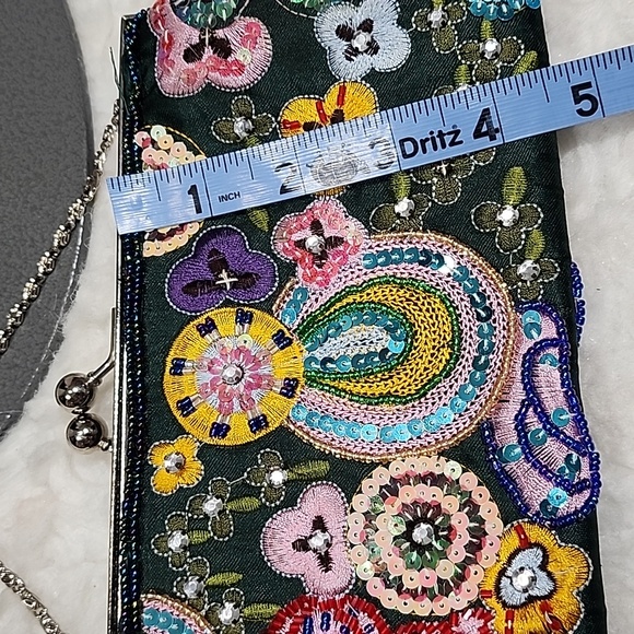 Vintage Retro Evening Green Sequined Beaded Clutch Bag - Picture 13 of 13